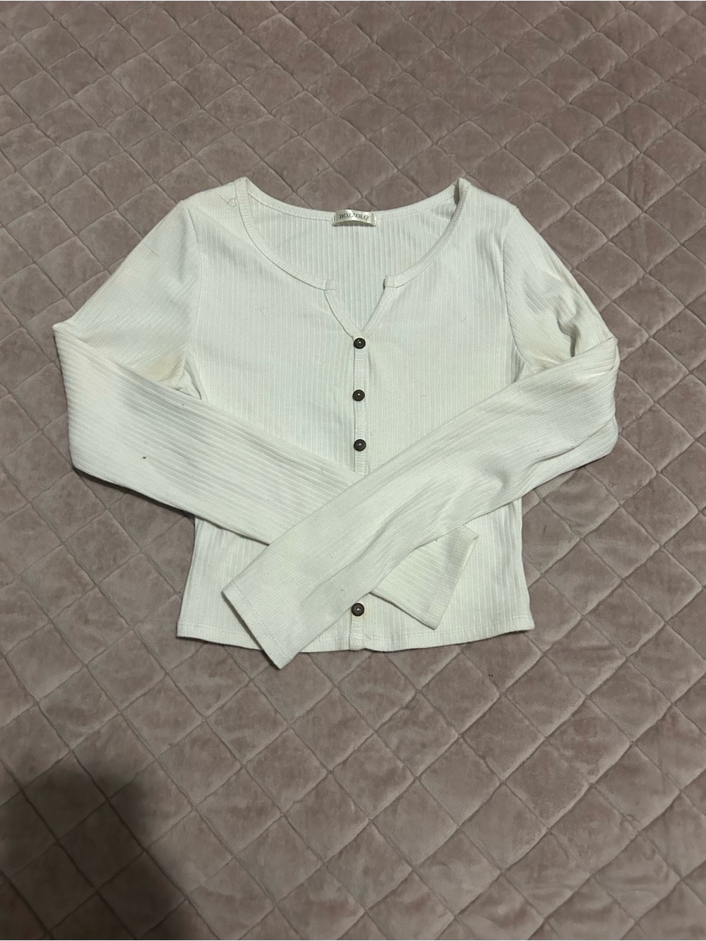 Bozzolo White Ribbed Button-Front Long Sleeve Top
